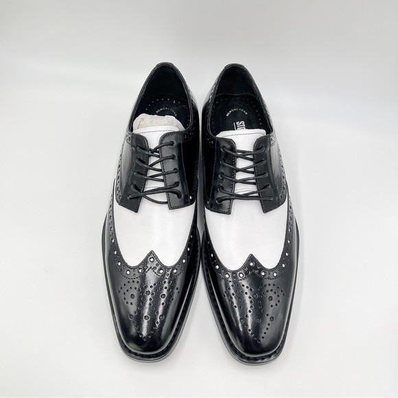 Stacy Adams Mens Size 8.5 Tinsley Black‎ White Wingtip Oxfords Dress Shoes NEW